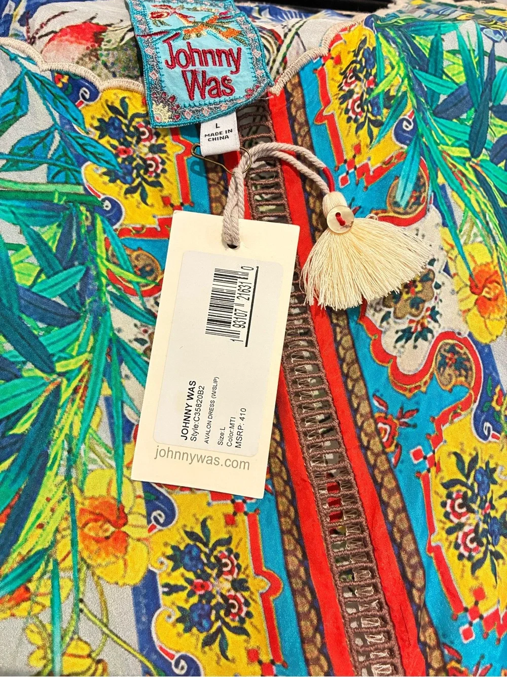 Johnny Was Silk Multicolor Tropical Print Midi Dress - Picture 6 of 7